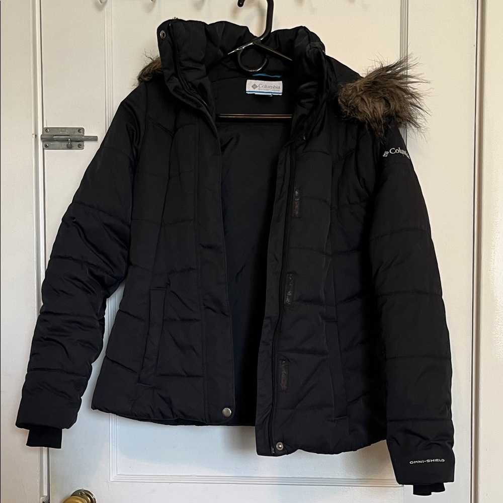 Columbia Black Puffer Jacket with Faux Fur Hood